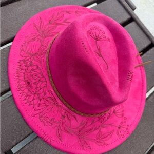 Elegant Rose Fuschia Women's Hand Burned Felt Hat